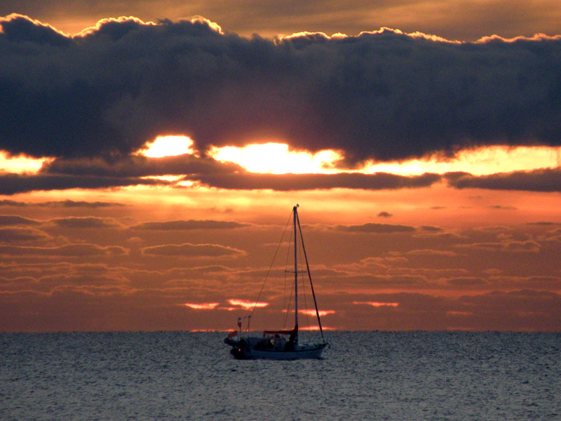 Yacht in Cairns sunrise