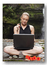 Girl on laptop in serenity suroundings
